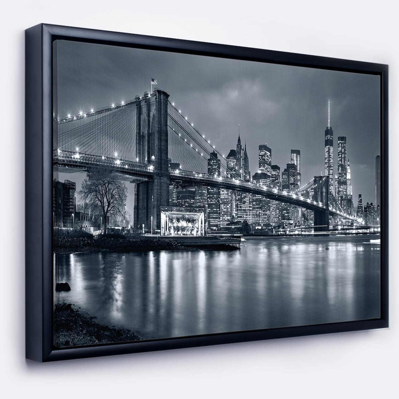 Designart - Panorama New York City at Night - Cityscape Framed Canvas Print